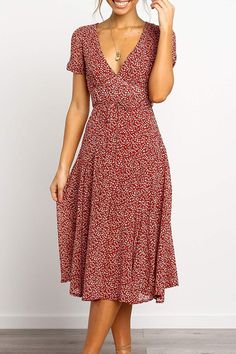 Apricot Fashion Sweet Split Joint V Neck A Line Dresses Dresses Australia, V Neck Midi Dress, Midi Dress Casual, Midi Short Sleeve Dress, Red Midi Dress, Linnet, Midi Dress With Sleeves, Mid Length Dresses, Everyday Dresses