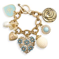 Juicy Couture Heart & Flower Charm Bracelet Turquoise One Size ($148) ❤ liked on Polyvore Flower Charm Bracelet, Heart Flower, Locket Charms, Love Charms, Flower Charm, The Shape, Heart Jewelry, Heart Charm Bracelet