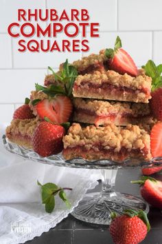 strawberry rhubarb compote squares are stacked on top of each other