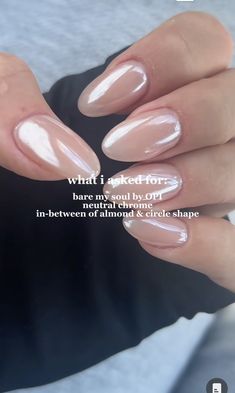 Gel Dip Manicure Ideas, Clean Nail Manicure, Nail Color For Bridesmaid, Pearlescent Gel Nails, Pearly Neutral Nails, Neutral With Chrome Nails, Put It In Neutral With White Chrome, Bare My Soul Chrome Nails, Inlp Polish Colors