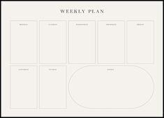 the weekly plan is shown in black and white, with three sections to each side