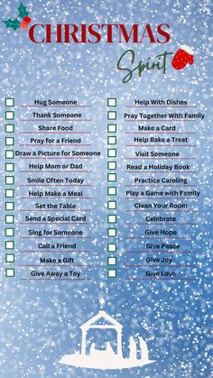 a christmas spirit list with snow falling on it