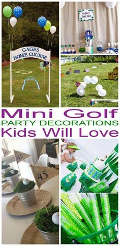 Golf Birthday Party Games, Mini Golf Party Decorations, Golf Fourth Birthday Party, Preschool Golf Theme, Mini Golf Party Ideas, Golf Fourth Birthday, Four Year Old Golf Birthday, Hole In One First Birthday Games, Putt Putt Party