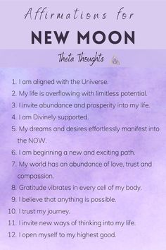 New Moon Magic Intentions, New Moon Party Ideas, New Moon Manifesting, Manifestation New Moon, Moon Phase Affirmations, Things To Do On New Moon, New Moon Manifestation List, New Moon Rituals Intentions, New Moon Mantra