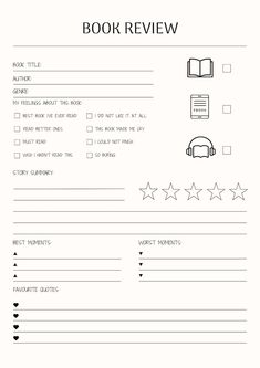 a book review form with five stars on it