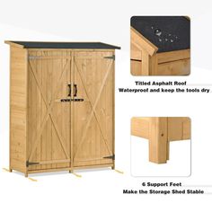 an image of a wooden storage cabinet with its doors open and instructions on how to build it