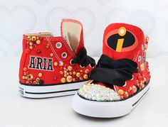 Fun High-top Sneakers For Birthday, Cute High-top Sneakers For Parties, Incredibles Party, Customized Converse, Incredibles Birthday Party, Birthday Shoes, Overalls Boys, Tutu Dress Costumes, Pink Toes