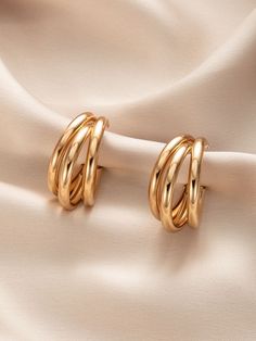 Jewelry Product Shots, Creative Jewelry Photography, Open Hoop Earrings, Golden Earrings, Gold Statement Earrings, Loop Earrings, Art Deco Earrings