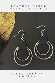 Leather Mixed Metal Hoop Earrings Casual Wardrobe, Boho Earrings