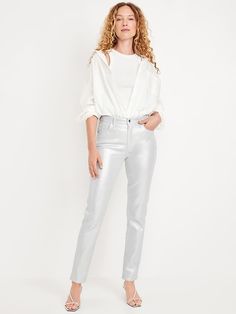 High-Waisted Silver Shine Vintage Slim Jeans | Old Navy Silver Pants Outfit, Silver Pants, Basic Essentials, Charm City, Pajamas Gift, Family Maternity, Perfect Jeans, Old Navy Women, Silver Jeans