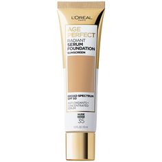 L'Oreal Paris Age Perfect Radiant Serum Foundation Makeup, Nude Beige, 1 fl oz - Walmart.com Loreal Paris Makeup, Best Drugstore Foundation, Beauty Crush, Foundation With Spf, Serum Foundation, Josie Maran, Cosmetics Ingredients, Hydrating Serum, Vitamin B3