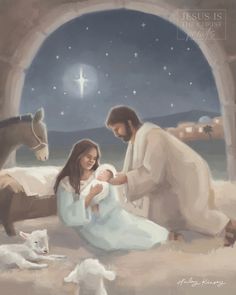 a painting of jesus and baby jesus in the manger