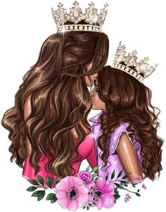 two women with long hair and crowns on their heads are kissing each other in front of flowers