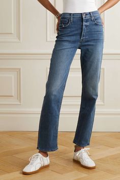 Dark denim The Tomcat Hover high-rise straight leg jeans | MOTHER | NET-A-PORTER Tomcat Jeans, Mother Clothing, Smarty Pants, Mother Jeans, Exclusive Dress, Sport Swimwear, Leg Stretching, Chunky Knits Sweater, Slim Legs