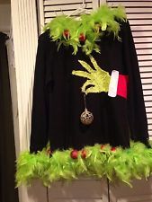 Tacky Ugly Black Long Sleeve Christmas Sweater Shirt Women Size S / M Grinch! Bad Christmas Sweaters, Ugliest Christmas Sweater Ever, Homemade Ugly Christmas Sweater, Ugly Christmas Sweater Diy Funny, Ugly Christmas Sweater Diy, Diy Christmas Outfit, Ugly Christmas Sweater Outfit