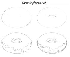 three donuts with different toppings are shown in this drawing lesson for beginners