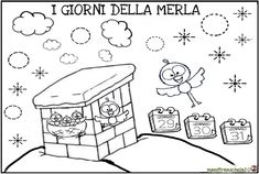 a coloring page with the words i gron dell merla and an image of a bird