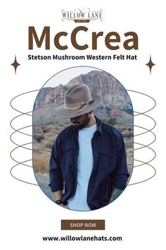 This pinched front crease hat is made of soft wool felt and features a 4" X 5" crown and a 3” brim. Mens Felt Hats, Rancher Hat, Crown Hat