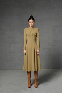 Twill Dress, Mean Blvd, Corporate Wear, Royal Outfits, Turtle Neck Dress, Party Dresses For Women, S Models, Dress Materials, Classy Outfits