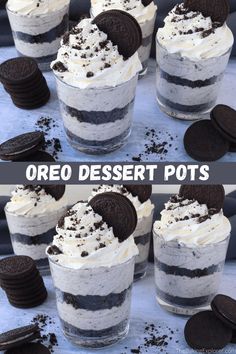 oreo dessert pots with cookies and cream in them