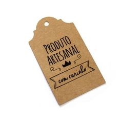 a brown tag with the words product artesanal and an ornament on it