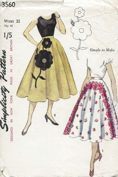 a vintage sewing pattern for a woman's dress with flowers on the skirt and top