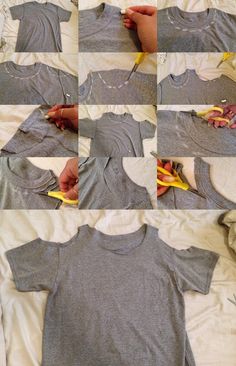 the process to sew a t - shirt is shown here