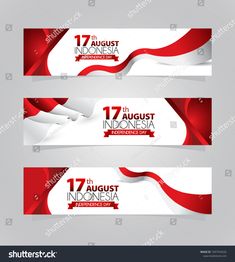 two red and white banners with the text 17 august indonesia