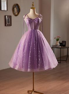 Purple Sweetheart Short Tulle Party Dress, Purple Homecoming Dress Light Purple Homecoming Dress, Purple Homecoming, Purple Homecoming Dress, 15 Birthday, Gala Dress, Tulle Party Dress, Velvet Prom Dress, Floral Dress Formal, High Low Prom Dresses