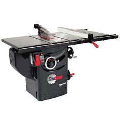 a table saw is on top of a black box with the handle extended to it's side