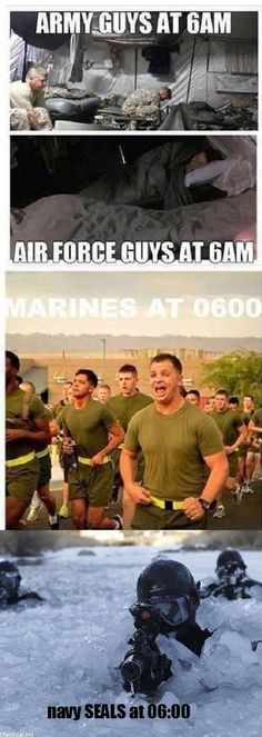 two pictures with the words army guys at 6am and air force guys at 6am