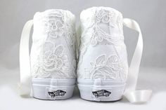 Ivory Lace Bridal Vans Sk8-hi Floral Lace lace Vans - Etsy Bridal Vans, Wedding Tennis Shoes, Wedding Sneakers For Bride, Ribbon Shoe Laces, Wedding Vans, Bridal Converse, Bridal Sneakers, Ribbon Shoes, Wedding Converse