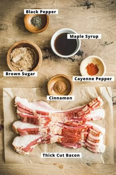 the ingredients to make bacon are laid out on top of each other