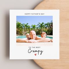 a father's day card with an image of his son and dad in the pool