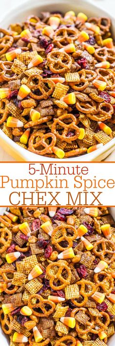 this 5 - minute pumpkin spice chex mix is so good it's easy to make