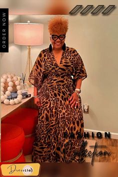 Leopard Print V Neck High Waist Plus Size Dresses Dress For Big Size Woman, Big Belly Outfits Plus Size, Plus Size Resort Wear, Curvy Boho, Long Fall Dresses, Big Size Dress, Plus Size Looks, Female Celebrity Fashion, Plus Size Formal