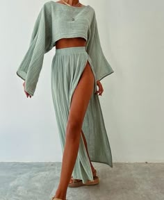 Womens Skirt Outfits, Skirt Outfit Summer, Rock Outfit, Jumpsuit Outfit, Split Skirt, Linen Casual, Elegant Skirt, Linen Style