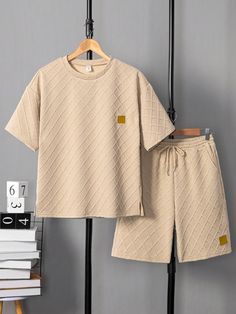 Apricot Casual Collar   Letter  Embellished Non-Stretch  Teen Boys Clothing Men Core, Teen Boy Outfits, Drawstring Waist Shorts, Boys Set, Teen Boy, Boys Casual, Boys Clothing, Clothing Styles, Short Pants