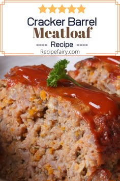 the meatloaf is covered in sauce and garnished with parsley