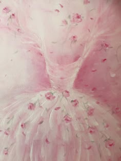 a painting of a ballerina in pink and white with flowers on the tutu