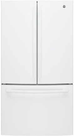 a white refrigerator freezer sitting next to each other on top of a white counter