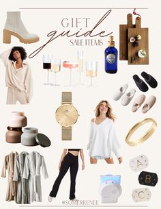 a collage of women's clothing and accessories with the words, gift guide sefifais