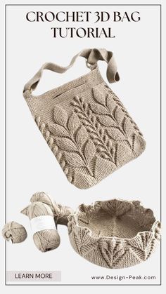 the crochet bag pattern is shown with instructions to make it