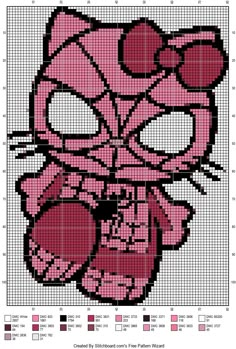 a cross stitch pattern with a pink cat on it's face and the words hello kitty