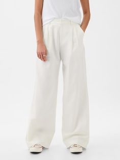 365 High Rise Linen-Cotton Trousers | Gap Gap Wide Leg Linen Pants, Gap Linen Pants For Spring, Gap Linen Spring Pants, Casual Linen Pants By Gap, Spring Gap Linen Pants, Elegant Gap Straight Leg Bottoms, Gap High-waisted Work Pants, Chic Straight Pants By Gap, Gap Chic Bottoms With Relaxed Fit