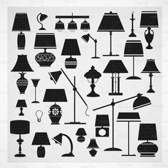 the silhouettes of lamps are shown in black and white