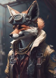 a fox wearing a pilot's outfit and goggles