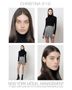 four photos of models in black and white outfits, with the caption new york model management