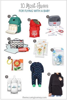 the top ten must haves for flying with a baby, including an infant's diaper