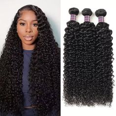 Woman showcasing long, kinky curly hairstyle next to three bundles of kinky curly Brazilian hair extensions from Ishow Beauty, natural black color. Brazilian Straight Hair Weave, Curly Hair Bundles, Curly Bundles, Brazilian Human Hair Weave, Brazilian Curly Hair, Tangle Free Hair, Straight Human Hair Bundles, Brazilian Body Wave Hair, Brazilian Straight Human Hair